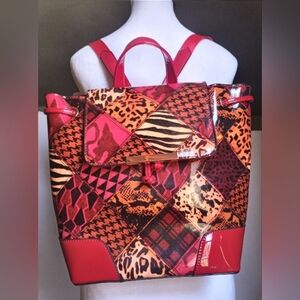 Alyssa Backpack Vegan Leather Red Geometric Shoulder School College Backpack